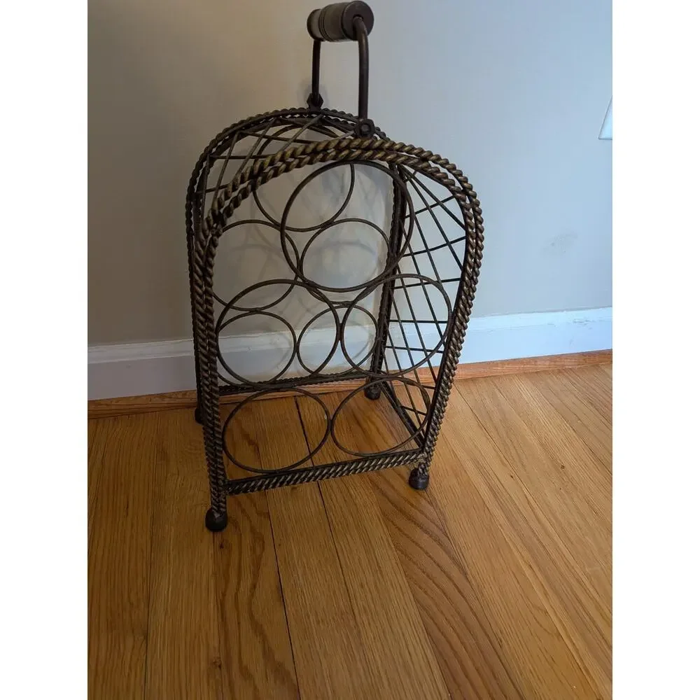 Beautiful Vintage 5 Bottle Brown Castiron Wine Rack 18